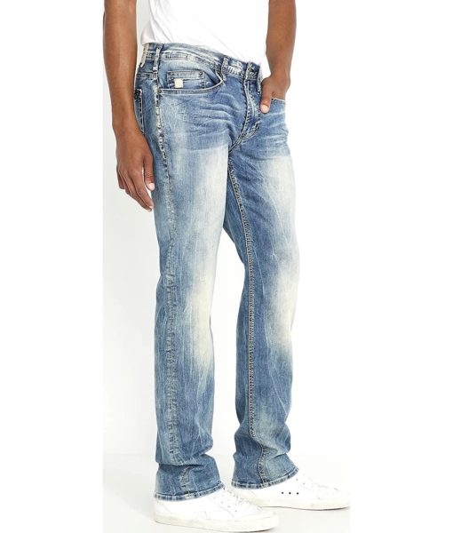 View 2 of 3 Buffalo David Bitton Men's Relaxed Straight Driven Jeans in Sandblasted Blue Wash Indigo