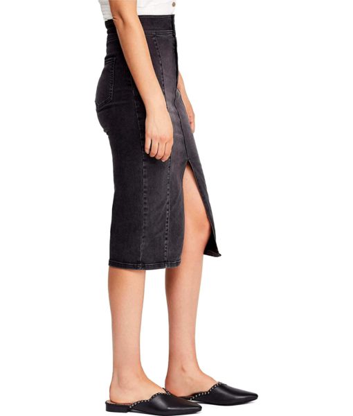 View 3 of 3 Free People Maddie Denim Midi Skirt in Black