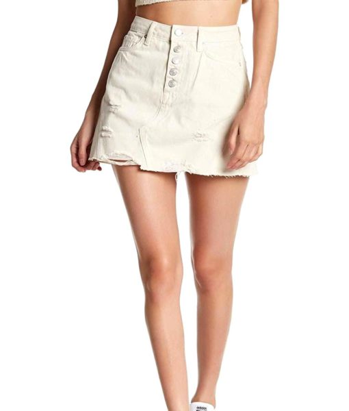 View 1 of 2 Free People Womens Destroyed Denim Skirt in White