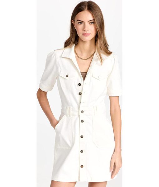 View 2 of 6 PAIGE Women's Mayslie Denim Dress Blank Canvas in White