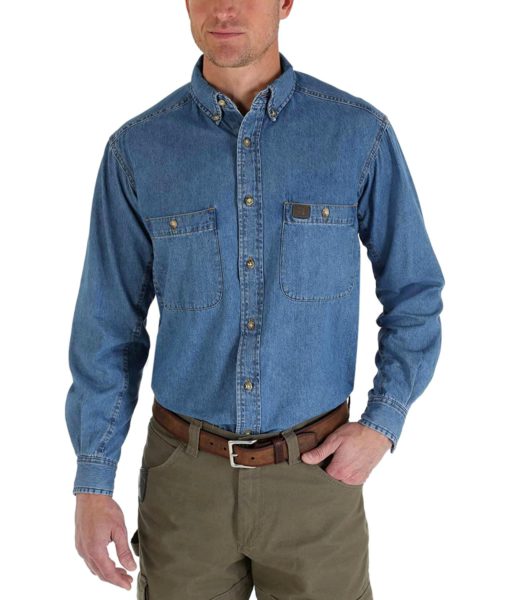 View 1 of 5 Wrangler Mens Denim Work Shirt in Antique Navy