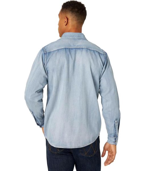 View 2 of 2 Wrangler Men's Iconic Regular Fit Snap Shirt in Light Wash Denim