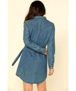 View 3 of 4 Wrangler Women's Retro Long Sleeve Western Snap Dress in Mid Denim