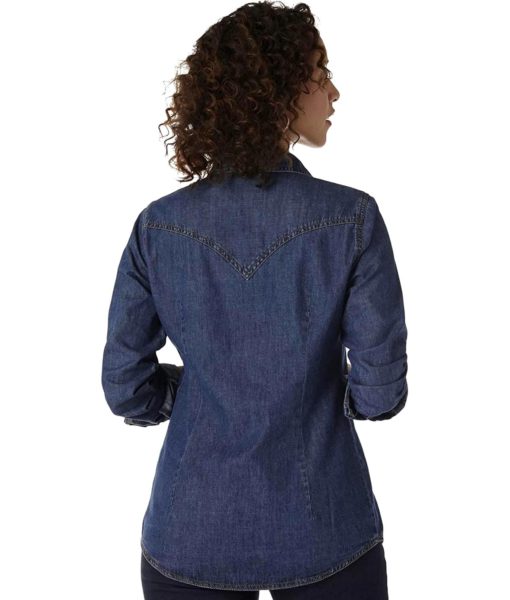 View 2 of 4 Wrangler Women's Retro Long Sleeve Western Snap Shirt in Dark Denim