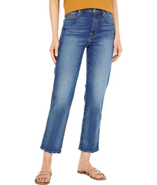 View 1 of 1 7 For All Mankind High Waist Cropped Straight Jeans in Distressed Authentic Light