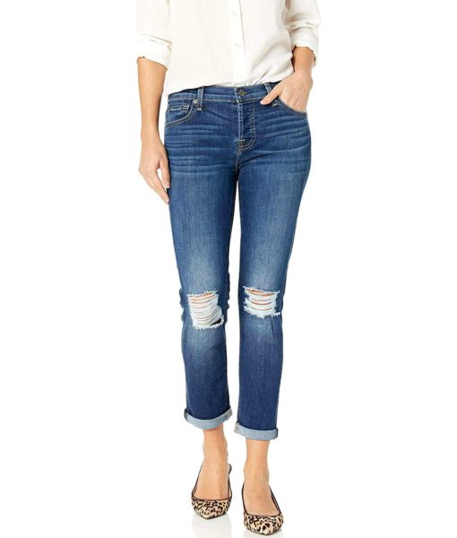 View 1 of 2 7 For All Mankind Women's Josefina Boyfriend Jean in Authentic Blue Mist