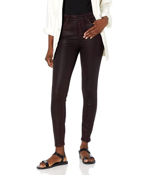 View 1 of 2 PAIGE Women's Hoxton Transcend HIGH Rise Ultra Skinny Ankle Jean in Black Cherry Luxe Coating