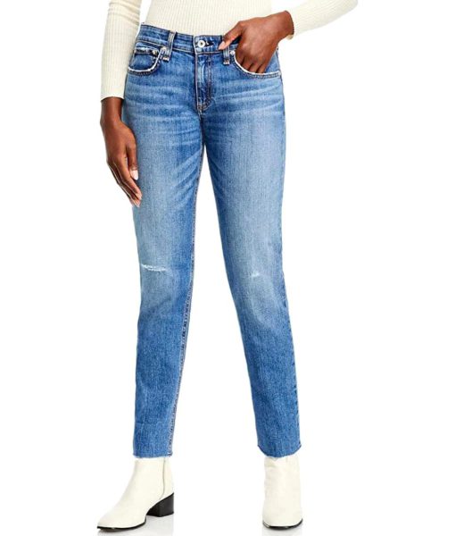 View 1 of 2 Rag & Bone Dre Raw Hem Low Rise Boyfriend Jeans in Blue