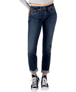 View 1 of 3 Silver Jeans Co. Boyfriend Mid Rise Slim Leg Jeans in Dark Heritage Egx485