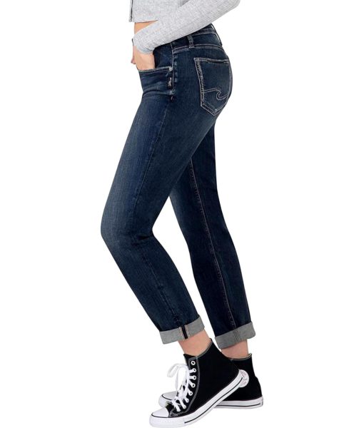 View 2 of 3 Silver Jeans Co. Boyfriend Mid Rise Slim Leg Jeans in Dark Heritage Egx485