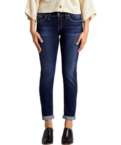 View 1 of 4 Silver Jeans Co. Boyfriend Mid Rise Slim Leg Jeans in Deep Dark Indigo Wash