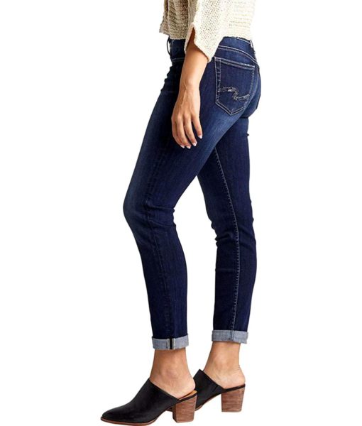 View 3 of 4 Silver Jeans Co. Boyfriend Mid Rise Slim Leg Jeans in Deep Dark Indigo Wash