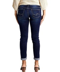 View 4 of 4 Silver Jeans Co. Boyfriend Mid Rise Slim Leg Jeans in Deep Dark Indigo Wash