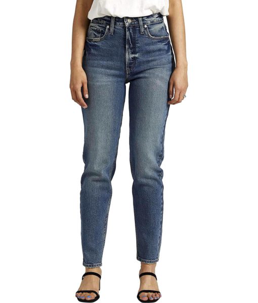 View 1 of 3 Silver Jeans Co. High Rise Tapered Leg Mom Jeans in Blue