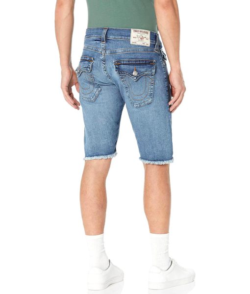 View 2 of 2 True Religion Mens Ricky Single Needle Fray Hem With Flap Denim Shorts in Flip Side Medium Wash