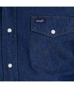 View 4 of 4 Wrangler Men's Authentic Cowboy Cut Work Western Shirt in Rigid Indigo Denim