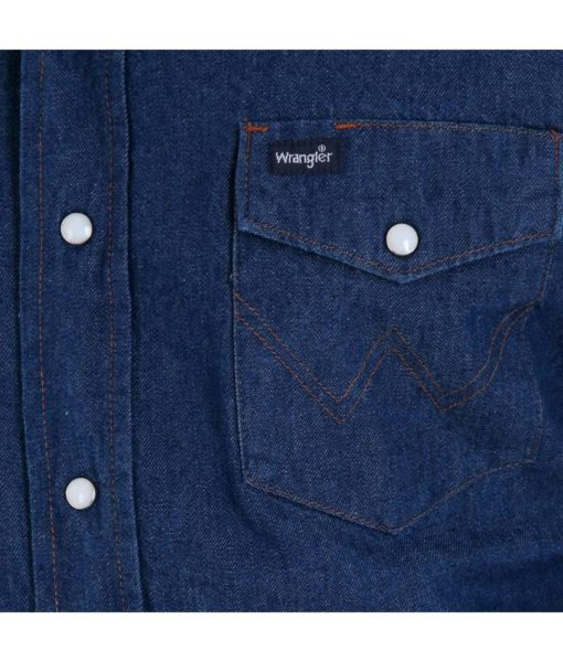 View 4 of 4 Wrangler Men's Authentic Cowboy Cut Work Western Shirt in Rigid Indigo Denim