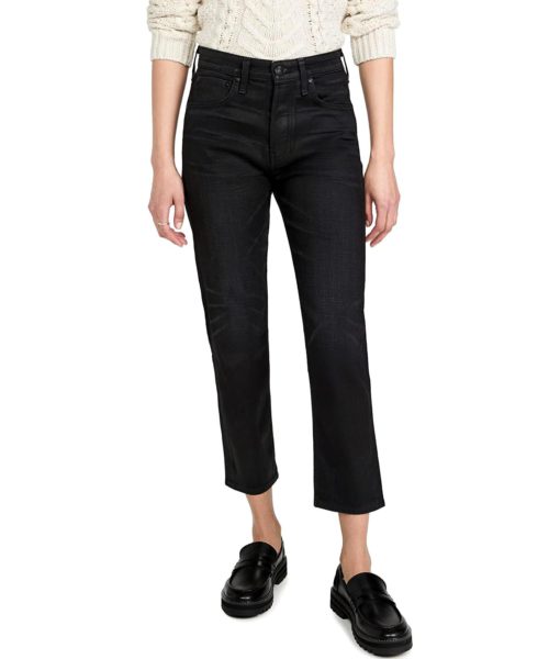 View 1 of 6 rag & bone Women's Maya High Rise Ankle Slim Jeans in Worn Black