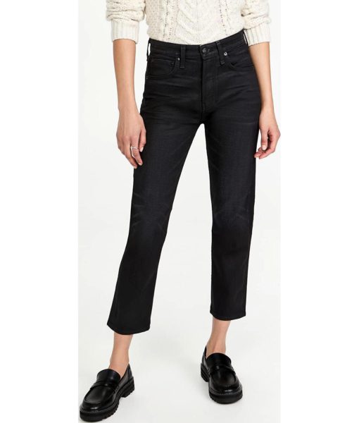 View 2 of 6 rag & bone Women's Maya High Rise Ankle Slim Jeans in Worn Black