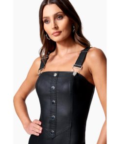 View 4 of 4 Bebe Coated Denim Seamed Dress in Black