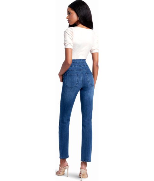 View 3 of 4 Bebe High Waist Destructed Slim Leg Jeans in Blue