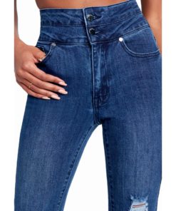 View 4 of 4 Bebe High Waist Destructed Slim Leg Jeans in Blue