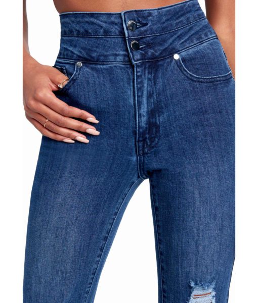 View 4 of 4 Bebe High Waist Destructed Slim Leg Jeans in Blue