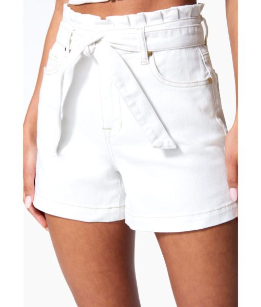 View 4 of 4 Bebe High Waist Paperbag Denim Short in White