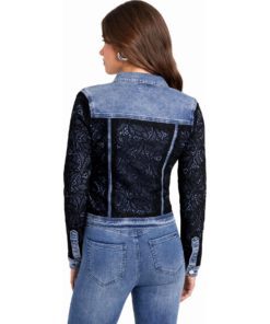 View 3 of 4 Bebe Lace Detail Denim Jacket in Blue