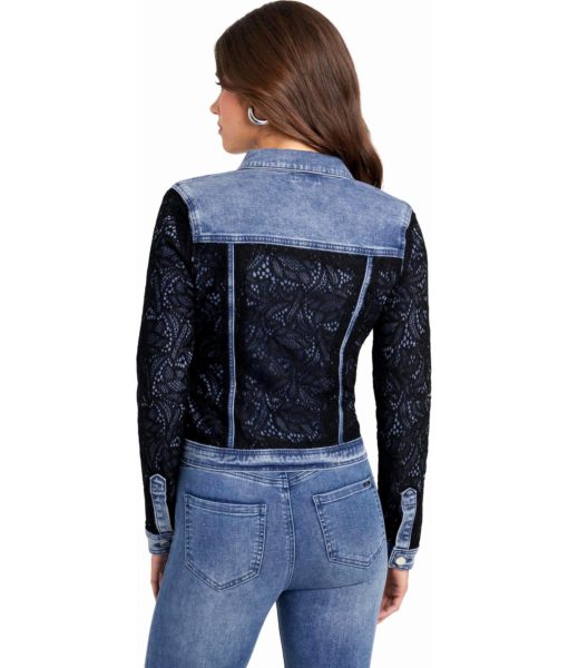 View 3 of 4 Bebe Lace Detail Denim Jacket in Blue