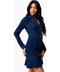 View 3 of 5 Bebe Moto Style Belted Denim Dress