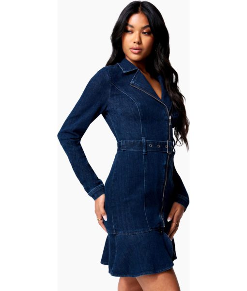 View 3 of 5 Bebe Moto Style Belted Denim Dress