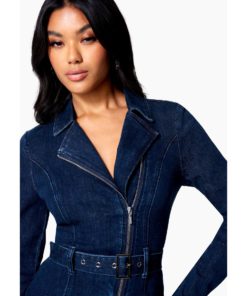 View 5 of 5 Bebe Moto Style Belted Denim Dress