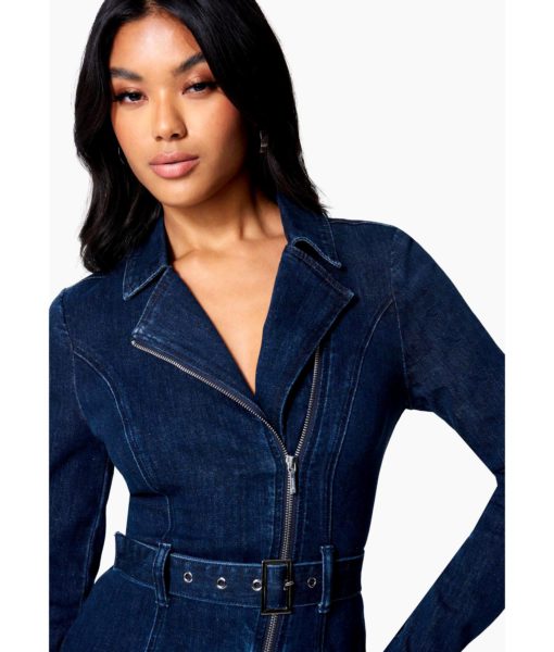 View 5 of 5 Bebe Moto Style Belted Denim Dress