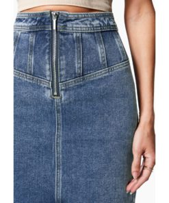 View 4 of 4 Bebe Multi Seam Zip Front Denim Skirt in Blue