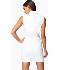 View 3 of 4 Bebe Multi Stitch Asymmetrical Zipper Denim Dress in White