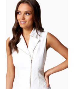 View 4 of 4 Bebe Multi Stitch Asymmetrical Zipper Denim Dress in White