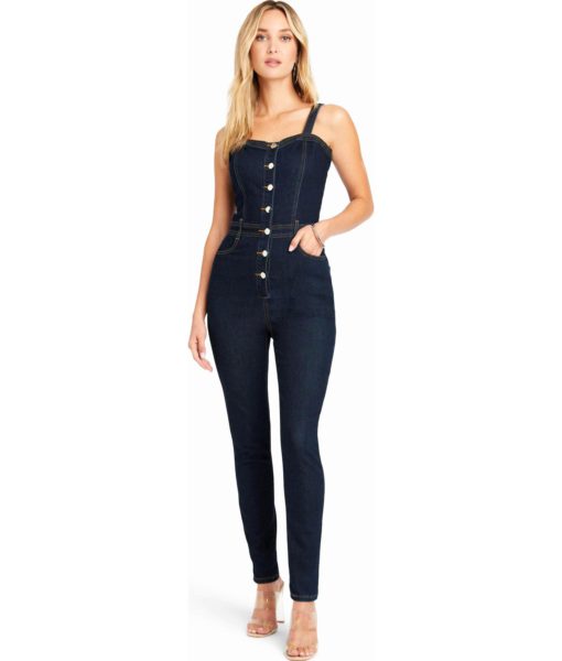 View 1 of 4 Bebe Sweetheart Denim Jumpsuit in Blue