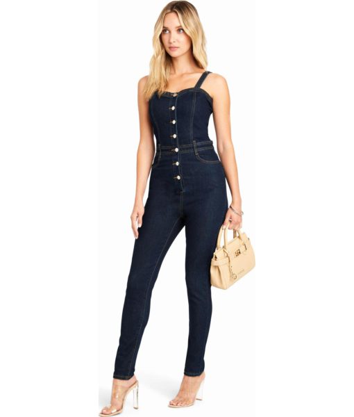 View 2 of 4 Bebe Sweetheart Denim Jumpsuit in Blue